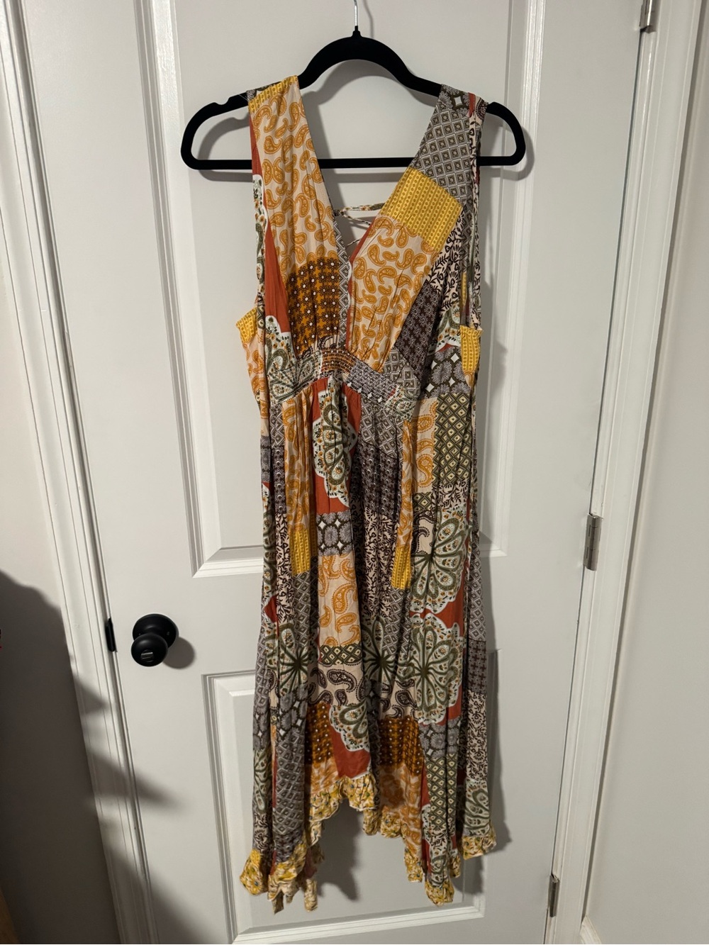 easel Patchwork Midi Dress in Mustard, Rust & Olive - Picture 1 of 4